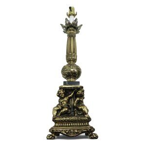Cherub BRASS Table LAMP With Marble Accents 34" Tall Vintage Gold and Black